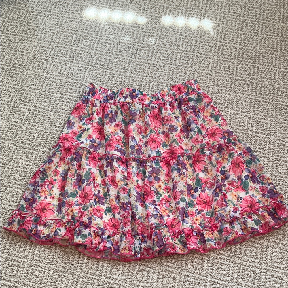 Lavender Brown Pink Floral Mini Skirt